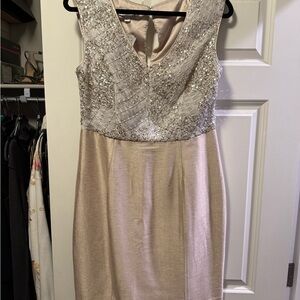 Kay Unger Beige and Silver Sequin Midi Dress